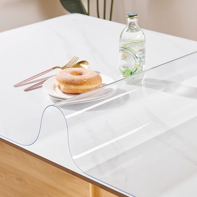 Clear Table Cover Protector 24 x 72 Inch, 1.5mm Thick Plastic Desk Protector Mat, Rectangular Waterproof PVC Placemats, Transparent Mat for Desktop, Dining Room Table, Office Writing Desk