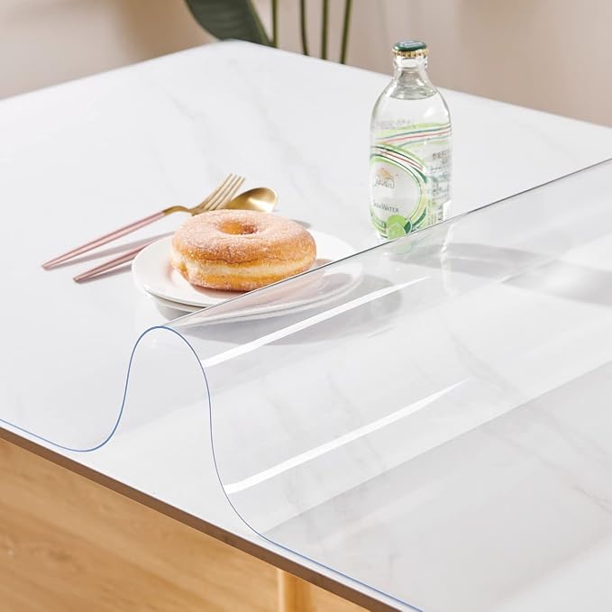 Clear Table Cover Protector 30 x 66 Inch, 1.5mm Thick Plastic Desk Protector Mat, Rectangular Waterproof PVC Placemats, Transparent Mat for Desktop, Dining Room Table, Office Writing Desk