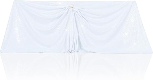 PartyDelight White Sequin Tablecloth Table Topper Rectangular Table Cloth Wedding 90"x132"