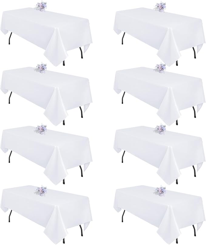 8 Pack White Table Cloth 60x84 Inch Rectangle Tablecloths for 6 Foot Rectangle Tables, Wrinkle Resistant Washable Polyester Fabric Rectangular Table Cover for Dining Banquet Wedding Party