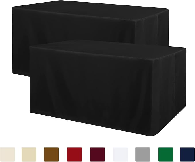 Obstal 2 Pack Black Tablecloth Fitted Table Clothes for 4 Foot Rectangle Tables - Water Resistant Washable Fabric Polyester Rectangle Table Cover for Outdoor/Indoor Uses?48L x 24W x 30H Inches, Black?