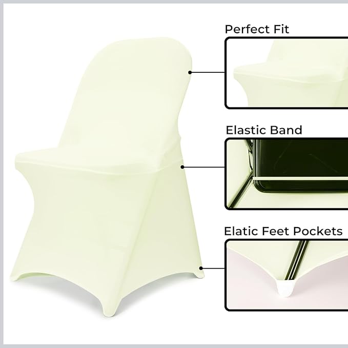 Babenest Spandex Folding Chair Covers Upgraded 10 PCS Universal Stretch Washable Fitted Chair Slipcovers Protector for Wedding, Holidays, Banquet, Party, Celebration (Beige)