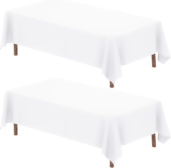 Fixwal 2 Pack White 90 x 132 Inch Rectangle Tablecloths, Reusable Heavy Duty Washable Polyester Table Covers for Banquet Tables, Wedding, Party, Birthday, Outdoor, Picnic, Camping