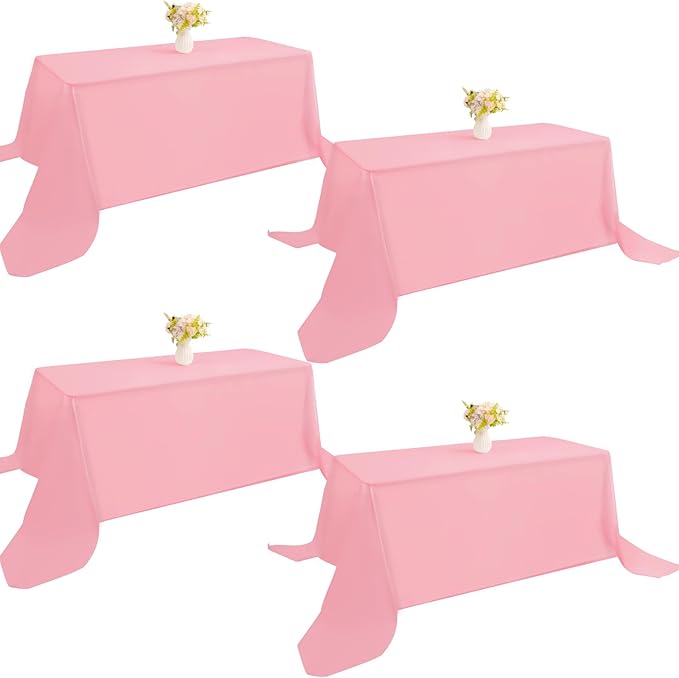 4 Pack Rectangle Tablecloth 90x132Inch Pink Washable Polyester Table Cover for Wedding Dining Table Buffet Parties Banquet Decoration（Pink）