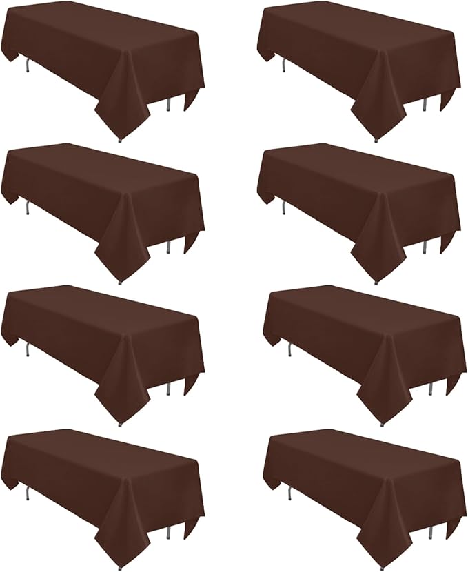 8 Pack Brown Table Cloth 60 x 102 Inch Rectangular Tablecloths for 6 Foot Rectangle Tables, Wrinkle Resistant Brown Tablecloth Washable Polyester Fabric for Buffet Wedding Party Banquet
