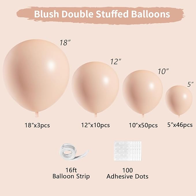 Beige Blush Pink Double Stuffed Balloons Different Size 115Pcs 5/10/12/18" Ivory Cream Blush Balloons Arch Garland kit for Boho Birthday Baby Shower Bridal Shower Gender Reveal Wedding Party