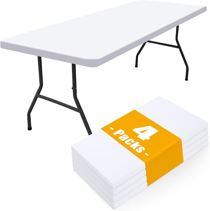 Smiry 4 Pack Rectangle Picnic Table Cloth, Waterproof Elastic Fitted Tablecloths, Washable Polyester Rectangular Patio Table Cover for Camping, Indoor and Outdoor (White, 24"x48")