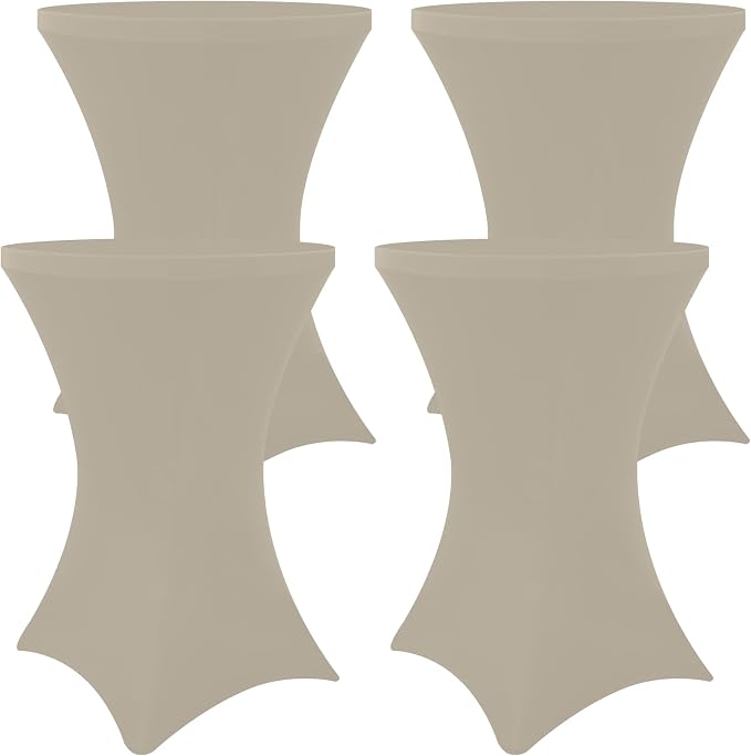 Moosfor Spandex Cocktail Table Covers 4 Pack, Elastic Fitted Stretch Table Cloth, Round High Top Tablecloths for Bar, Party, Pub, Wedding & Banquet (Taupe, 32x43 Inch)