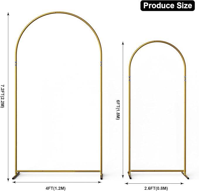 1 Sets Portable Metal Wedding Balloon Arch Stand(6FT), Backdrop Arch Stand for Baby Shower, Birthday, Parties, Anniversaries, Halloween, Christmas (Gold-6FT)