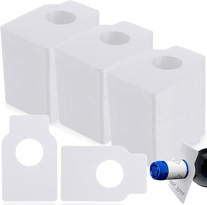 500 PCS Wine Bottle Tags for Cellar Collection, Wine Labels Plastic PVC Wine Hanging Labels Reusable Wine Tags for Bottles Name, Year, Tasting Notes Wine Racks Marker, Double Sided, White