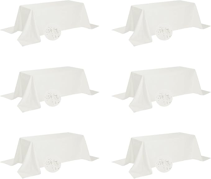 Fokitut 6 Pack Waterproof Rectangle Tablecloth, 90x132 Inch,Stain Resistant and Wrinkle Polyester Table Cloth, Fabric Table Cover for Kitchen Dining, Wedding, Party, Holiday Dinner-Ivory