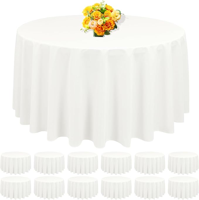 12 Pack Round Tablecloth 120 Inch - Ivory Polyester Tablecloth for Round Table, Premium Ivory Tableclothes Washable Fabric Table Cover for Wedding Party Banquet Restaurant Reception Dining