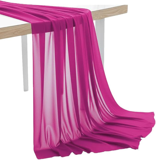 MDS Pack of 10 Yard Chiffon Fabric, Sheer Soft Draping Fabric Bolt for Wedding Party Backdrop Arch Decoration, Apparel Bridal Dress Sewing DIY Crafts Solid Gauze Fabrics 44” Wide - Magenta