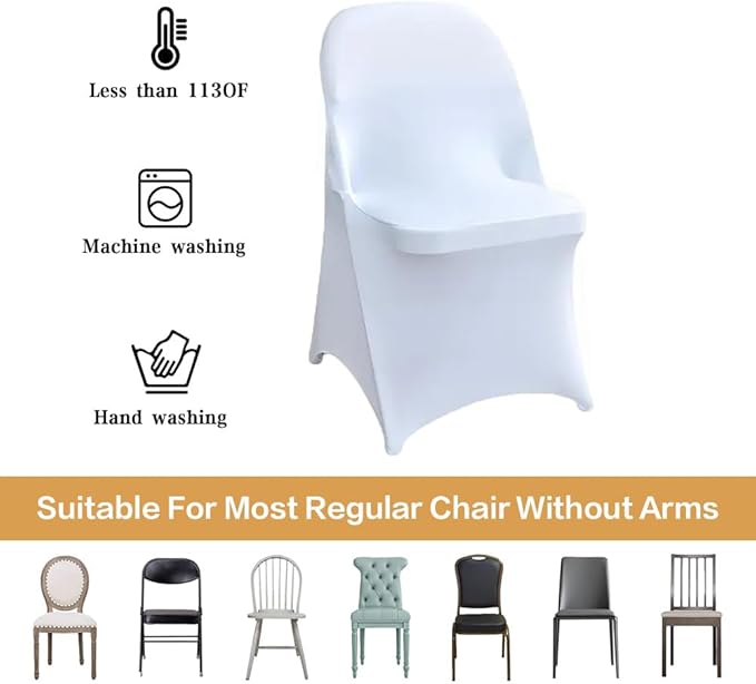 100 Pcs White Folding Chair Cover Washable Removable Universal Fitted Chair Cover Protector for Wedding Party Banquet Holidays Celebration Decoration Chair Covers