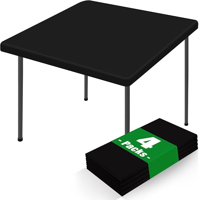 Moosfor Spandex Square Table Cloth 4 Pack, Elastic Fitted Tablecloths for Picnic, Stretch Washable Patio Table Cover for Outdoor, Camping, Banquet and Parties (Black, 34"x34")