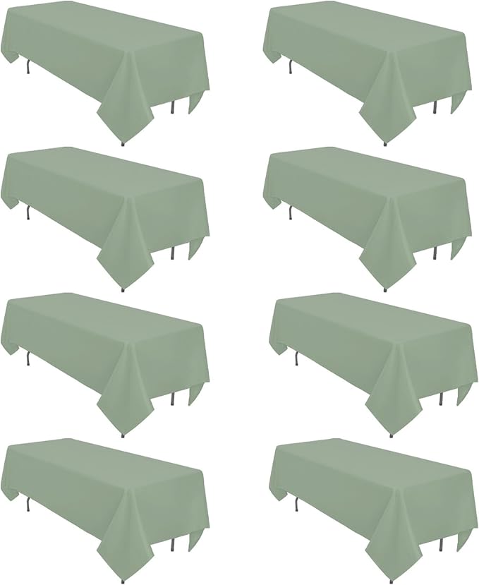 8 Pack Sage Green Tablecloth 60 x 102 Inch Rectangular for 6 Foot Rectangle Tables, Wrinkle Resistant Green Table Cloth Washable Polyester Fabric for Party Wedding Banquet