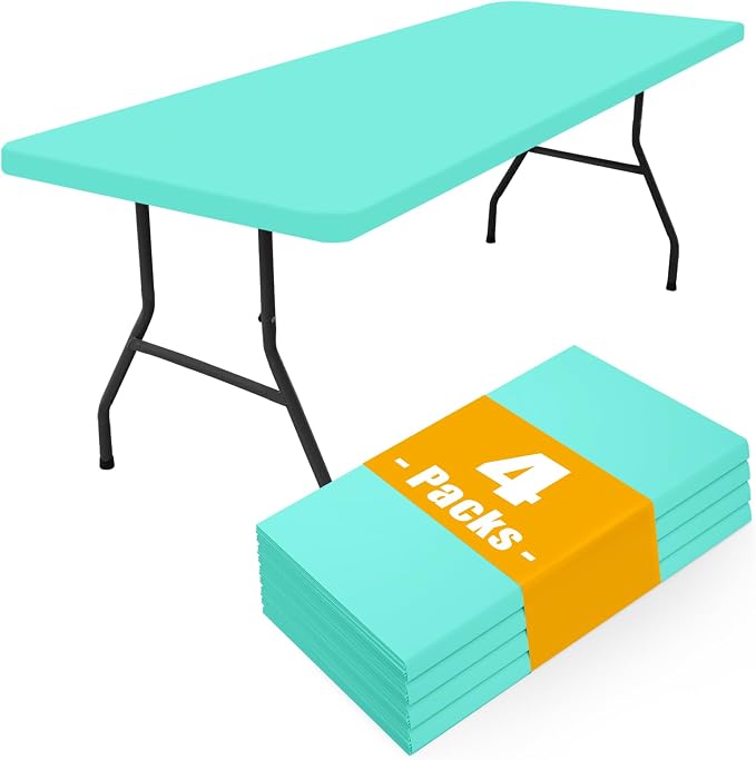 Smiry 4 Pack Rectangle Picnic Table Cloth, Waterproof Elastic Fitted Tablecloths, Washable Polyester Rectangular Patio Table Cover for Camping, Indoor and Outdoor (Aqua, 30"x72")