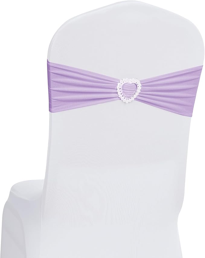 Howhic Pack of 60 Spandex Chair Sashes Bows Stretch Chair Cover Band with Buckle Slider Universal Elastic Chair Ties for Wedding Banquet Party Event Decoration (Lavender)