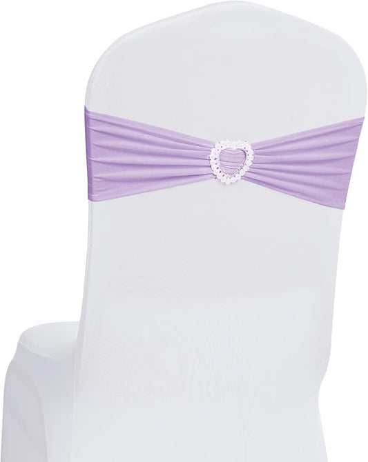 Howhic Pack of 60 Spandex Chair Sashes Bows Stretch Chair Cover Band with Buckle Slider Universal Elastic Chair Ties for Wedding Banquet Party Event Decoration (Lavender)