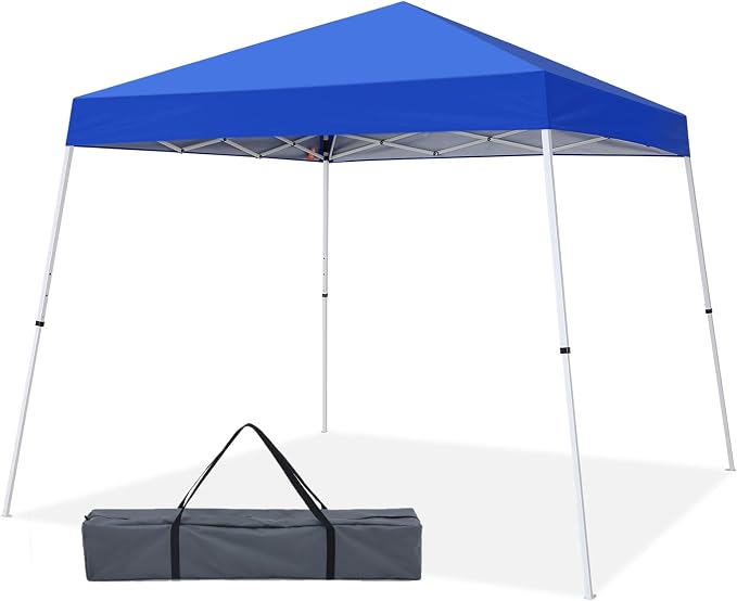 10x10 Pop Up Canopy Tent with Carry Bag, Slant Leg Instant Shade Shelter for Outdoor Events, Camping, Sports, Parties, Blue