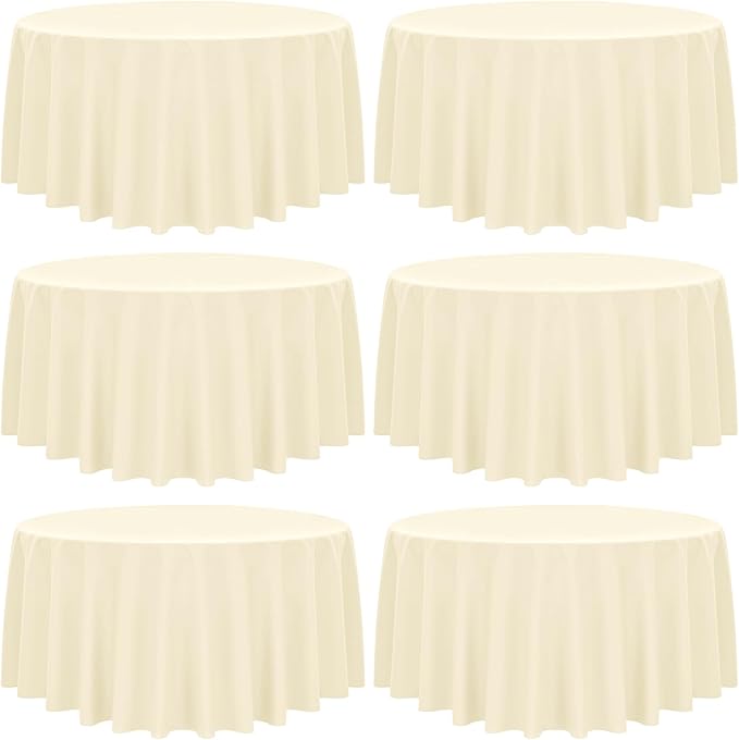 YMHPRIDE 6 Pack Beige Tablecloths - 120 Inch Polyester Round Table Covers, Washable Fabric for Wedding, Party, Dining, Banquet