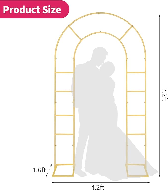 Gawicpy U-Shaped Metal Arched Flower Rack Perfect for Wedding Decorations and Celebrations 7.2 x 4.2 FT Wedding Arch Frame for Birthdays, Parties, and More (Gold)