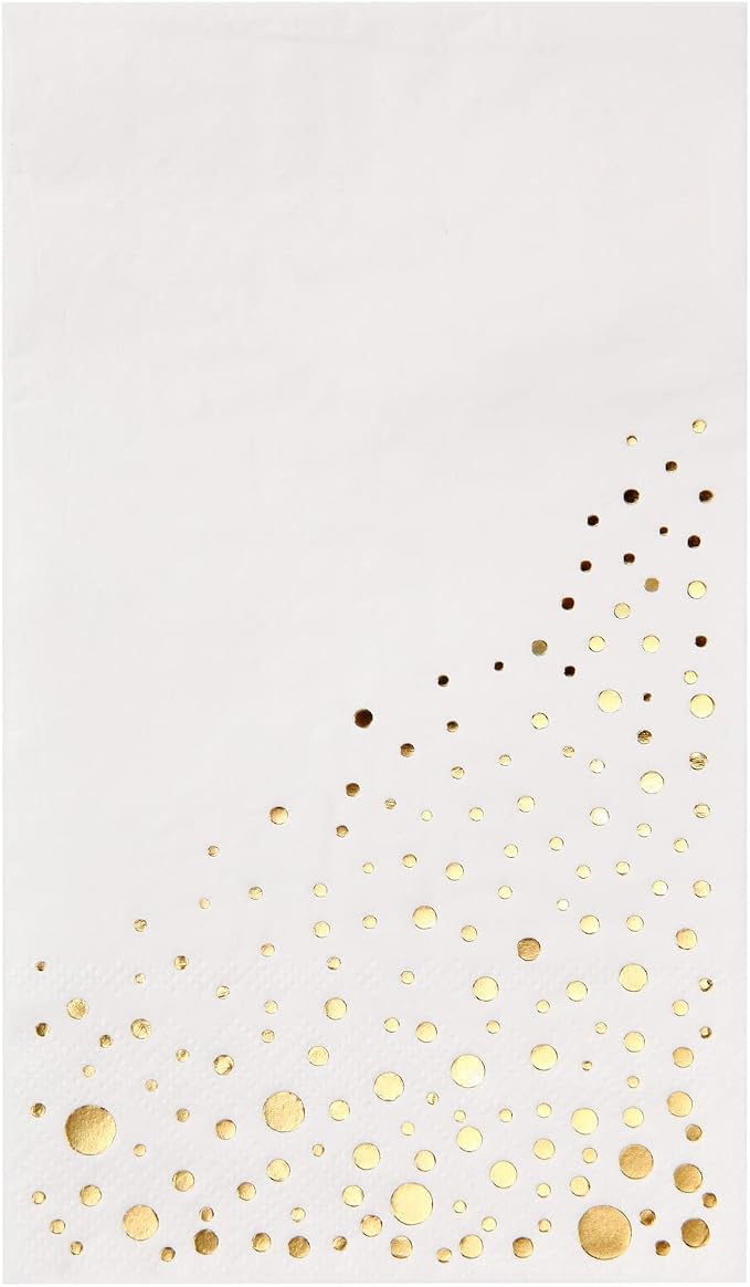 Stylish Gold Dinner Napkins, 100 White and Gold Napkins, Disposable Party Napkins, 7.5x4.25 Inch Wedding Napkins for Reception, 3-Ply Dinner Napkins, Disposable Napkins for Party, Gold Paper Napkins
