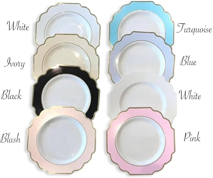 " OCCASIONS " 80 Plates Pack,(40 Guests) Heavyweight Wedding Party Disposable Plastic Plates Set -40 x 10.5'' Dinner + 40 x 8'' Salad/Dessert Plate (Imperial in White & Silver Rim)