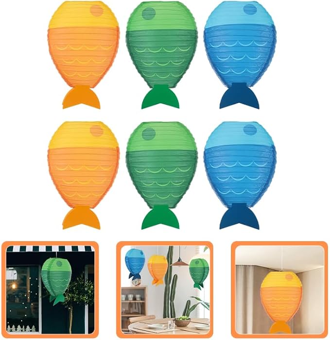 PRETYZOOM Fish-Shaped Paper Lanterns DIY Hanging Festival Party Decor 12.20X9.05X4.33 Inch Reusable Ocean Theme Paper Lanterns for Home Office Birthday Celebration