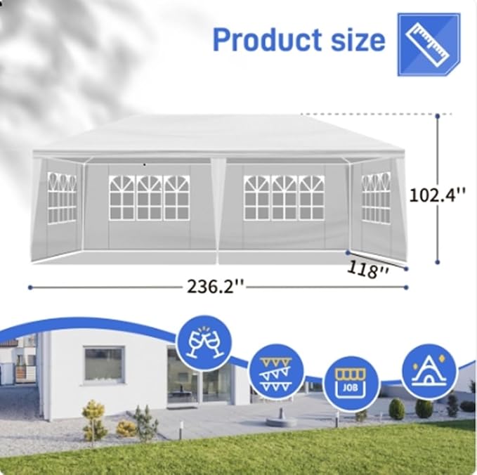 10x20 Canopy Tent for Parties, Heavy Duty Waterproof Outdoor Tent with 6 Detachable Sidewalls & Window Panels, Large Event, Wedding & Backyard Shelter, Commercial & Personal Use, White