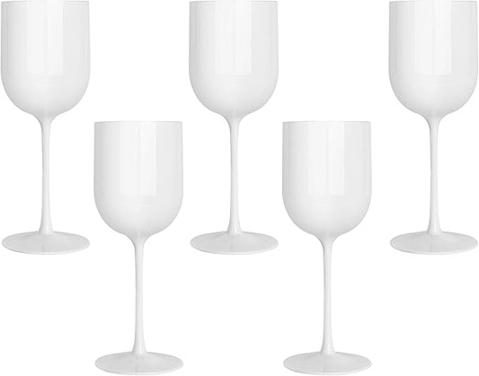 PLASTICPRO White Plastic Wine Glasses Set of 10 Elegant Wine Goblets Hard Plastic Wine Cups on Stem 12 Ounce
