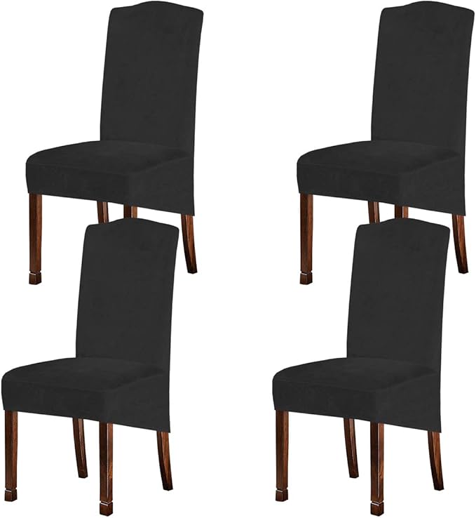 Velvet Plush XL Dining Chair Covers, Stretch Chair Slipcover, Spandex High Chairs Protector Covers Seat Slipcover with Elastic Band for Dining Room,Wedding, Ceremony, Banquet (Dark Grey, Set of 4)
