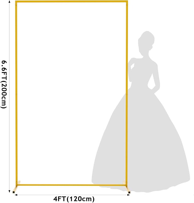 6.6FT x 4FT Wedding Arch Backdrop Gold Square Backdrop Stand Metal Balloon Arch Stand Rectangular Frame for Birthday Party Baby Shower Anniversary Decoration