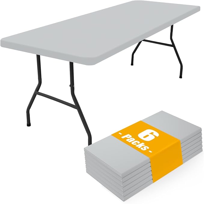 Smiry 6 Pack Rectangle Picnic Table Cloth, Waterproof Elastic Fitted Tablecloths, Washable Polyester Rectangular Patio Table Cover for Camping, Indoor and Outdoor (Light Grey, 30"x96")