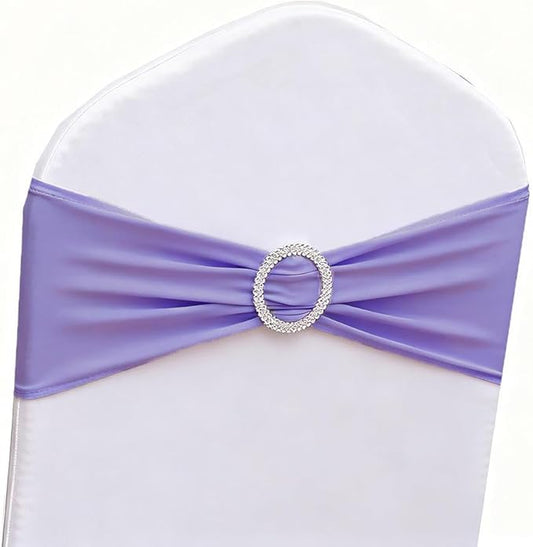 Lavender Chair Sashes 50 Pack, Lavender Chair Bands for Wedding Party Birthday Decor, Spandex Chairs Bows for Folding Chairs
