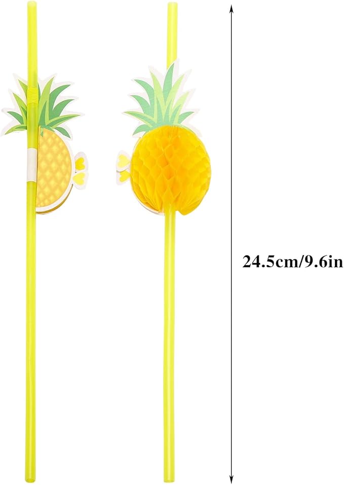 100PCS Flamingo Fruit Paper Straws,Disposable Plastic Drinking Straws,Tropical Hawaiian Beach Summer Pool Party Cocktail Decorations - Assorted Colors