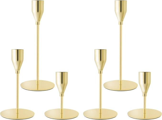 Gold Taper Candle Holders for Wedding Table Centerpiece,Tall Taper Candlestick Holders Bulk Set of 6,Metal Candle Stick Holder for Table or Mantel Centerpiece,Dinning,Festival,Party Home Decor