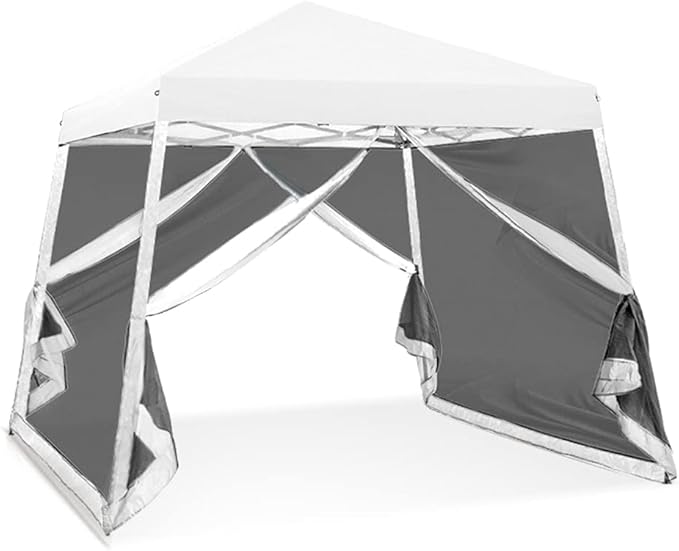 COOS BAY 10x10 Pop Up Canopy Tent with Screen Netting, Slant Leg Canopy with UPF 50+ UV Protection, 64 Sq Ft Shade, One Person Setup with Carry Bag, White