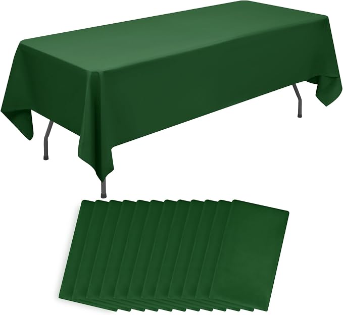 12 Pack Hunter Green Tablecloth 60x102 Inch Rectangular Table Cover | Wrinkle Resistant, Machine Washable Reusable, Wedding, Banquet, Restaurant, Party, Baby Shower,Indoor Outdoor Events