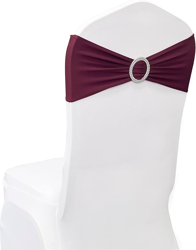 Spandex Chair Sashes Bands 50PCS Stretch Chair Ties Bows with Buckle Slider for Wedding Party Banquet Decoration (Burgundy)…