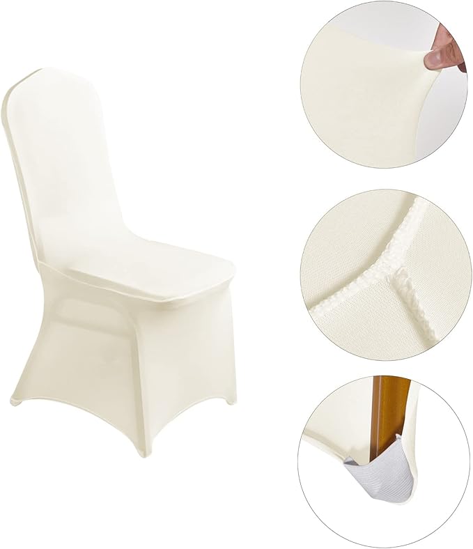 LZY 10pcs Spandex Chair Cover Stretch Slipcovers for Wedding Party, Dining Banquet Chair Decoration Covers (Ivory, 10)