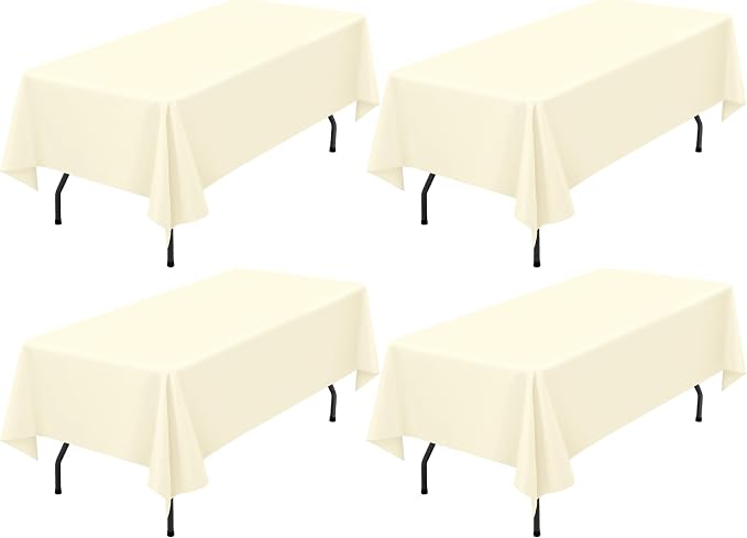 Showgeous 4 Pack Beige Tablecloth 60 x 102 Inch, Rectangle Table Cloth for 6 Foot Table, Wrinkle Resistant Washable Polyester Table Cover for Wedding Dining Table Buffet Parties and Camping