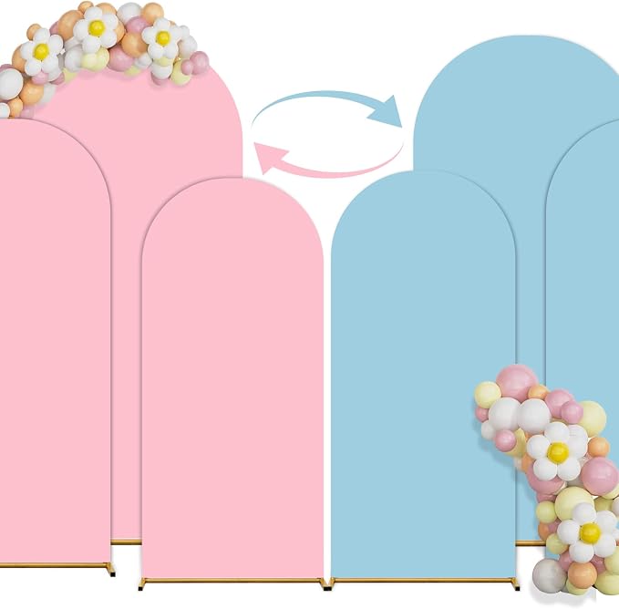 Arch Backdrop Cover Set of 3 Double Color 6ft/6.6ft/7.2ft Wedding Arch Cover Spandex Fitted Arch Covers,Round Top Arch Backdrop Cover for Baby Party Birthday Banquet Shower (Pink+Blue)