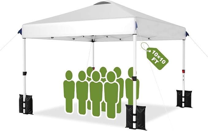 Suteck 10x10 Pop Up Canopy Tent, One-Push Easy Setup Instant Canopy with Vented Top, Waterproof UV Protection, 3 Adjustable Heights for Camping, Party, Beach & Outdoor Events