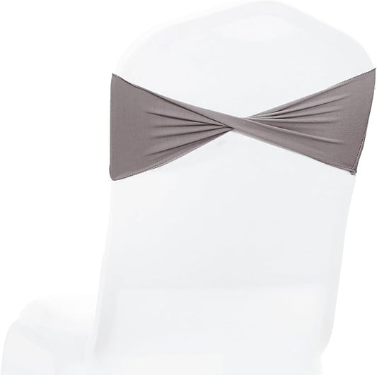 MDS Pack of 125 Spandex Chair Sashes Bows Elastic Stretch Dining Chair Bands Ties Without Slider Buckle Universal fits for Wedding Baby Shower Birthday Party Banquet Event Decoration - Silver Grey