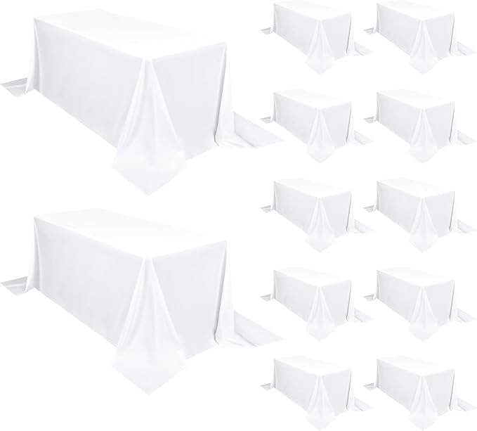 Pesonlook 12 Pack White Polyester Tablecloth-90 x 132 Inch White Rectangle Tablecloth for 8 Ft Rectangle Tables,Washable Fabric Table Cover for Wedding/Buffet Party/Dining Table/Events