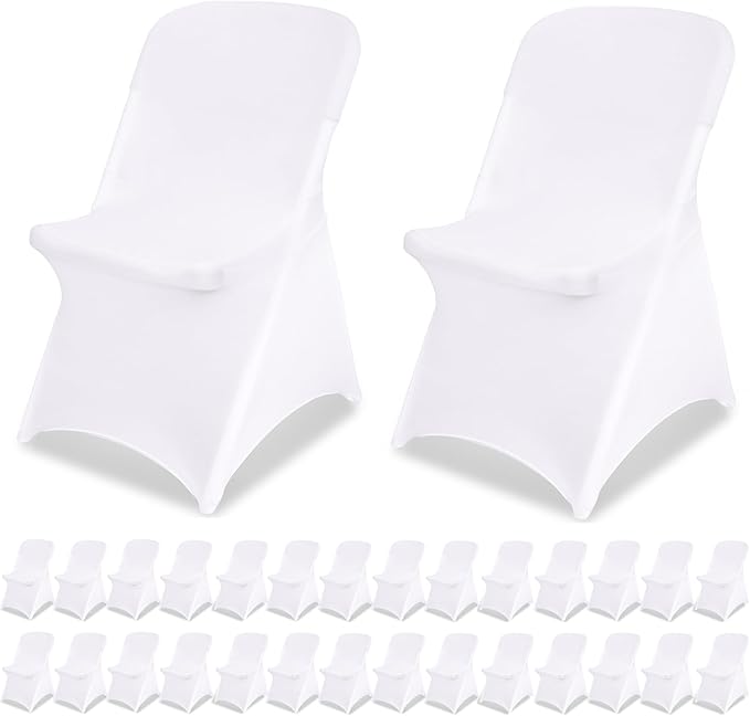 White Chair Covers Stretch Folding Chair Covers Universal Spandex Fitted Chair Slipcovers for Wedding Dining Party Banquet Holidays Celebration Trade Show Craft Show Decoration (30 Pack)