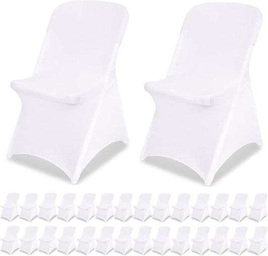 White Chair Covers Stretch Folding Chair Covers Universal Spandex Fitted Chair Slipcovers for Wedding Dining Party Banquet Holidays Celebration Trade Show Craft Show Decoration (30 Pack)