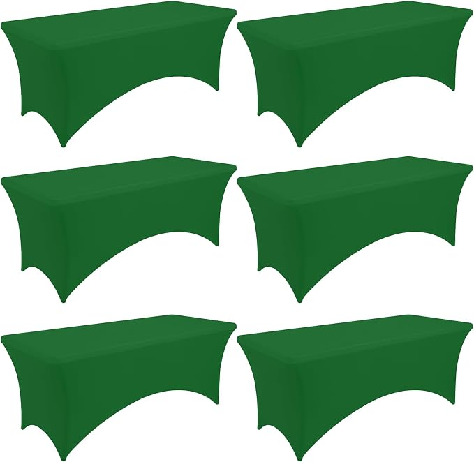 Moosfor Spandex Elastic Fitted 8FT Rectangle Tablecloth 6 Pack, Stretch Washable Reusable Table Cover for Outdoor Picnic, Dining, Wedding, Banquet & Party Events (Emerald Green, 96Lx30Wx30H Inch)