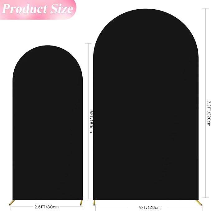 Wokceer Wedding Arch Backdrop Cover 7.2FT, 6FT Spandex Fitted Wedding Arch Stand Covers 2 Set Round Top Chiara Backdrop Stands Cover for Birthday Party Ceremony Banquet Decoration Black